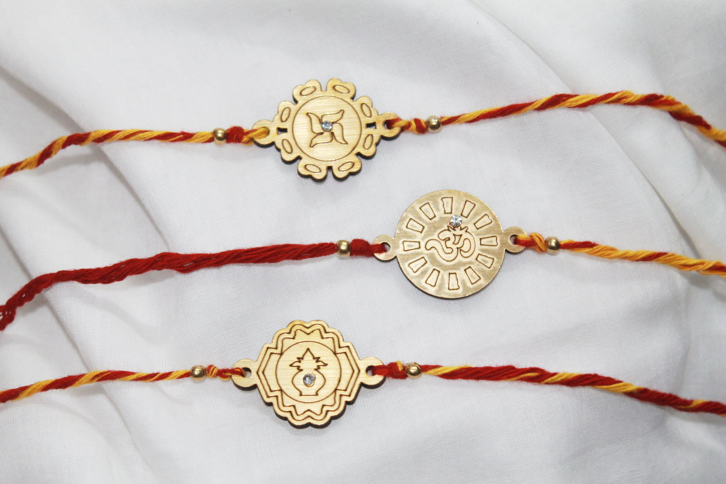 Set of 3 - OM, Swastik & Kalash MDF Eco Rakhi Avante Meraki