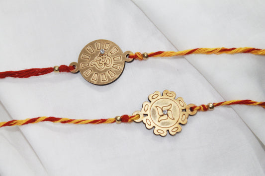 Set of 2  - OM & Swastik MDF Eco Rakhi Avante Meraki