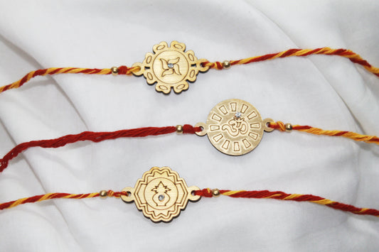 Set of 3  - OM, Swastik &  Kalash  MDF Eco Rakhi Avante Meraki